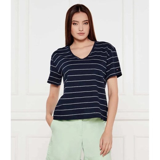 Tommy Hilfiger T-shirt | Loose fit | z dodatkiem lnu ze sklepu Gomez Fashion Store w kategorii Bluzki damskie - zdjęcie 184985734