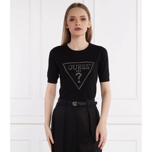 GUESS Sweter KAYLA LOGO RN SS SWTR | Slim Fit ze sklepu Gomez Fashion Store w kategorii Swetry damskie - zdjęcie 184987394