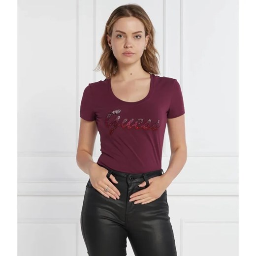 GUESS T-shirt SS RN SHINY | Regular Fit ze sklepu Gomez Fashion Store w kategorii Bluzki damskie - zdjęcie 184995202