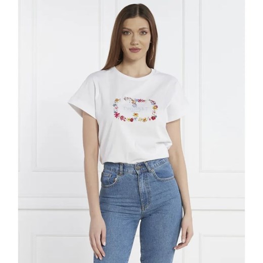 TWINSET T-shirt RICAMO FIORI | Regular Fit ze sklepu Gomez Fashion Store w kategorii Bluzki damskie - zdjęcie 184997121