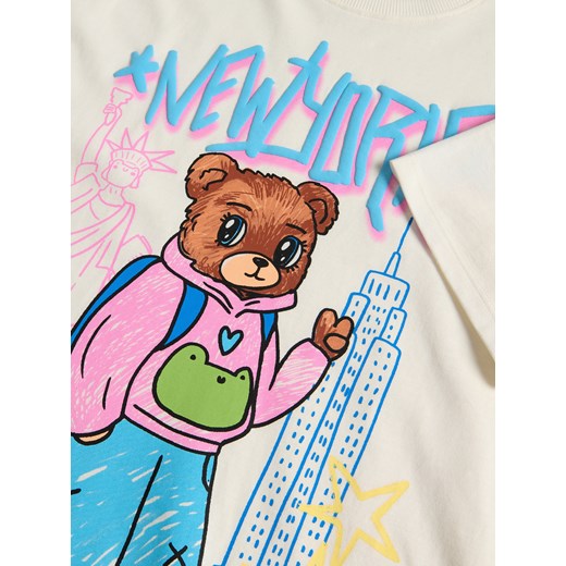 Reserved - Bawełniany t-shirt z nadrukiem - złamana biel Reserved 140 (9 lat) Reserved