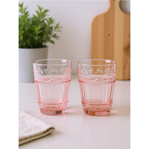 Sinsay - Szklanki z wytłaczanym wzorem 2 pack - różowy ze sklepu Sinsay w kategorii Szklanki - zdjęcie 185019651