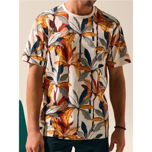 Sinsay - Koszulka z ozdobnym nadrukiem - kremowy ze sklepu Sinsay w kategorii T-shirty męskie - zdjęcie 185019681