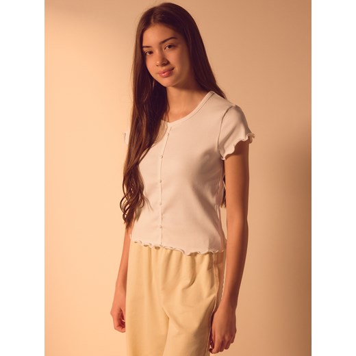 Reserved - T-shirt z guzikami - złamana biel Reserved 122 (6-7 lat) Reserved