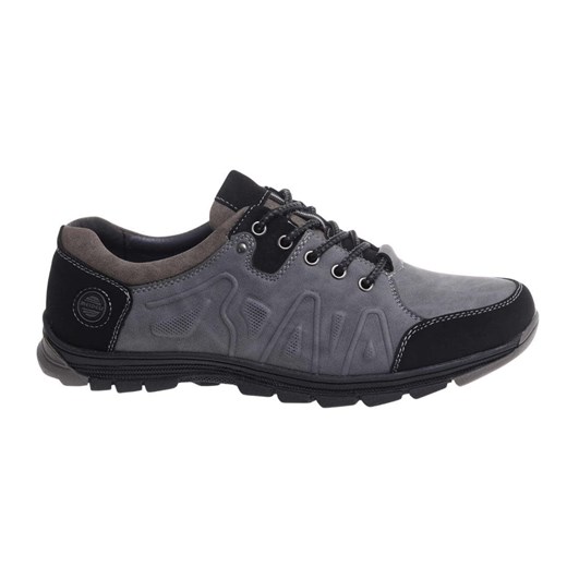 Szare sznurowane obuwie trekkingowe /A5-3 18033 T386/ ze sklepu Pantofelek24.pl w kategorii Buty sportowe męskie - zdjęcie 185030222