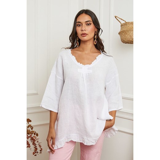La Compagnie Du Lin Lniana tunika w kolorze białym ze sklepu Limango Polska w kategorii Bluzki damskie - zdjęcie 185030562