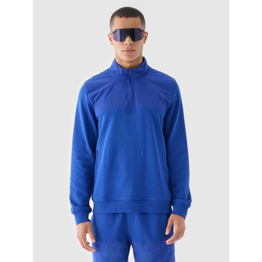 Męska bluza nierozpinana bez kaptura 4F 4FRSS24TSWSM2035 - niebieska ze sklepu Sportstylestory.com w kategorii Bluzy męskie - zdjęcie 185033000