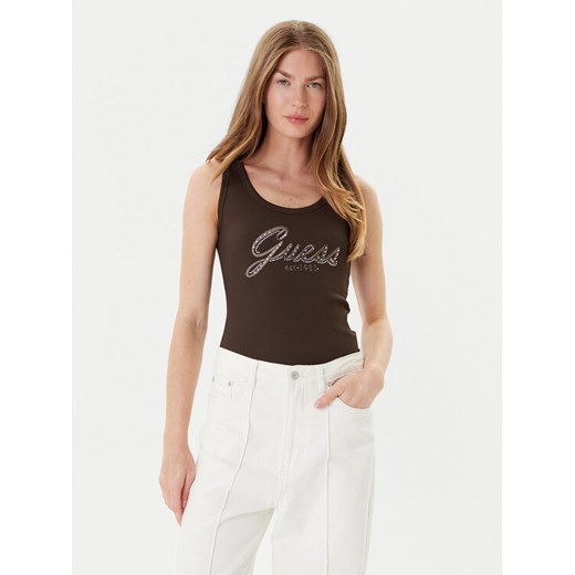 Guess Top W5YP00 KCXJ2 Brązowy Regular Fit ze sklepu MODIVO w kategorii Bluzki damskie - zdjęcie 185034644