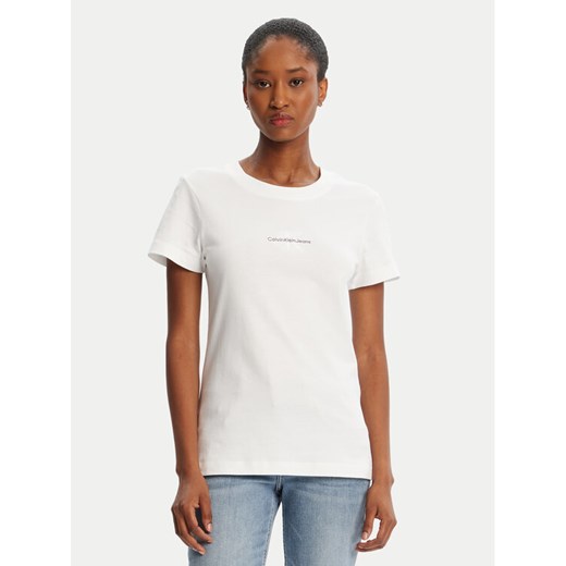 Calvin Klein Jeans T-Shirt Monologo J20J223563 Biały Slim Fit ze sklepu MODIVO w kategorii Bluzki damskie - zdjęcie 185034860