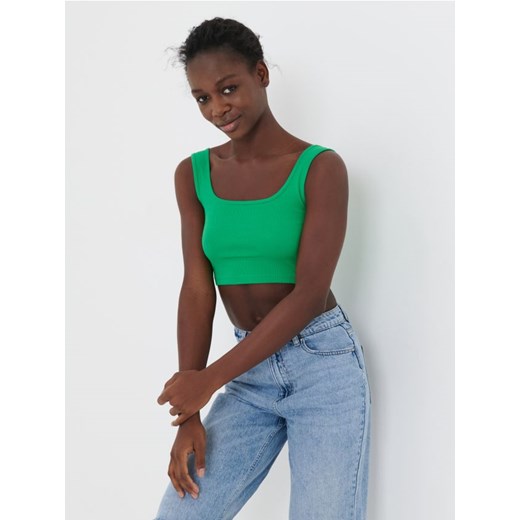 Sinsay - Crop top w prążki - zielony ze sklepu Sinsay w kategorii Bluzki damskie - zdjęcie 185042970