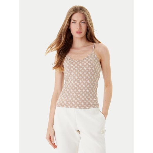 Guess Top V5YP11 MC03W Beżowy Slim Fit ze sklepu MODIVO w kategorii Bluzki damskie - zdjęcie 185043850