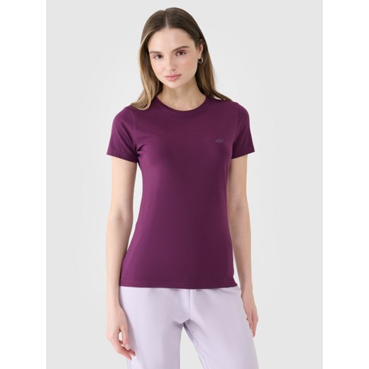Damski t-shirt basic 4F 4FWSS25TTSHF2351 - fioletowy ze sklepu Sportstylestory.com w kategorii Bluzki damskie - zdjęcie 185049670