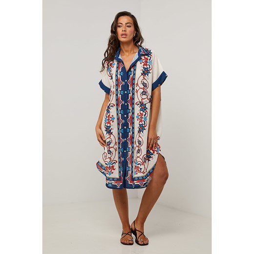 Le Monde du Lin Sukienka w kolorze kremowo-granatowym ze sklepu Limango Polska w kategorii Sukienki - zdjęcie 185054283