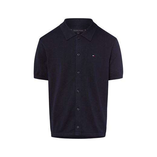 Tommy Hilfiger Męska koszula z dzianiny Mężczyźni Bawełna granatowy jednolity ze sklepu vangraaf w kategorii Swetry męskie - zdjęcie 185059471