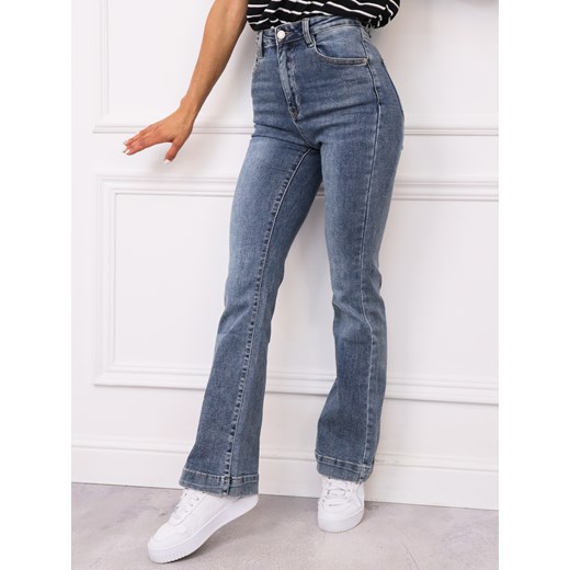 SPODNIE JEANSOWE FLARE DZWONY- GRANATOWE ze sklepu olika.com.pl w kategorii Jeansy damskie - zdjęcie 185062073