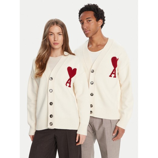 AMI PARIS Kardigan BFUKC006.018 Écru Regular Fit ze sklepu MODIVO w kategorii Swetry męskie - zdjęcie 185064641