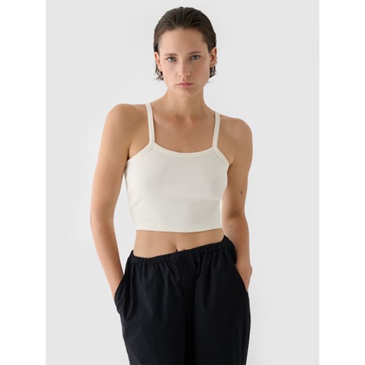 Damski crop top basic 4F 4FRSS24TSLEF214 - biały ze sklepu Sportstylestory.com w kategorii Bluzki damskie - zdjęcie 185065690