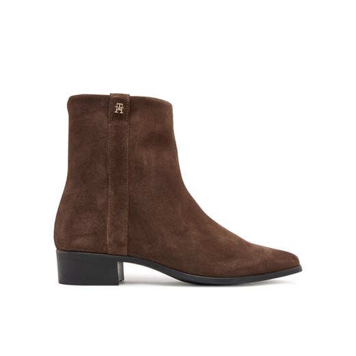 Botki Tommy Hilfiger Pointy Zip Bootie FW0FW08981 Brązowy ze sklepu eobuwie.pl w kategorii Botki - zdjęcie 185069140