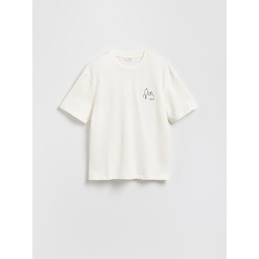 Reserved - Bawełniany t-shirt Snoopy - złamana biel Reserved L Reserved