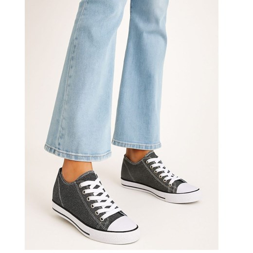 Czarne wiązane trampki sneakersy na niskim koturnie /A6-2 13519 T038/ ze sklepu Pantofelek24.pl w kategorii Trampki damskie - zdjęcie 185070122