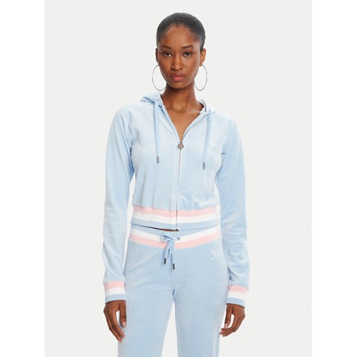 Juicy Couture Bluza Velour Crop JCWAS225351 Błękitny Regular Fit ze sklepu MODIVO w kategorii Bluzy damskie - zdjęcie 185070281