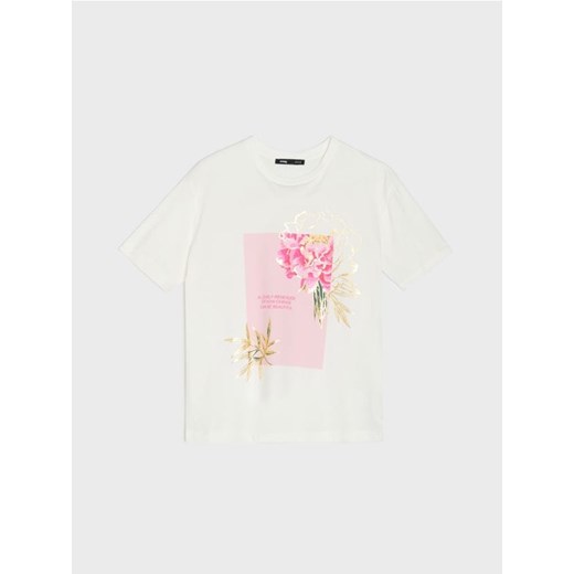 Sinsay - Bawełniana koszulka z nadrukiem - kremowy Sinsay M Sinsay