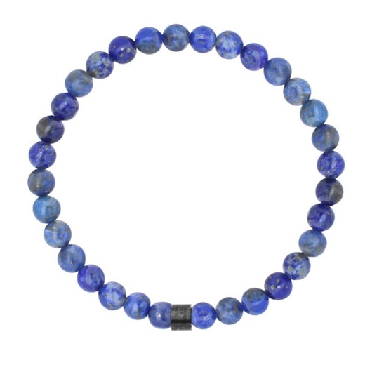 Męska bransoletka niebieskie kulki lapis lazuli z czarnym charmsem ze sklepu manoki.pl w kategorii Bransolety - zdjęcie 185072072