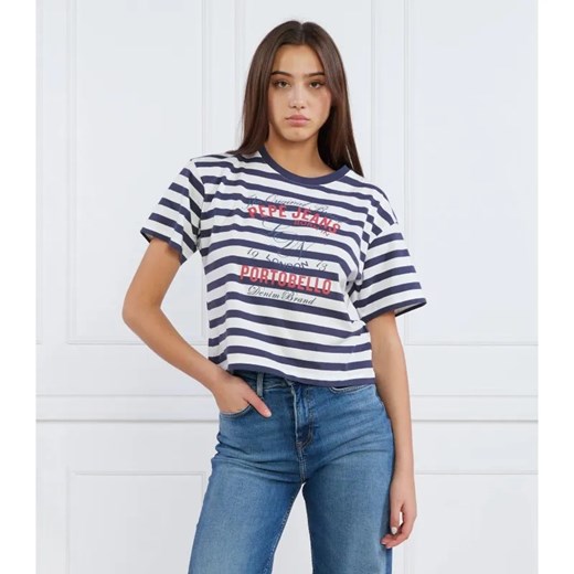 Pepe Jeans London T-shirt NAVY | Regular Fit ze sklepu Gomez Fashion Store w kategorii Bluzki damskie - zdjęcie 185072892