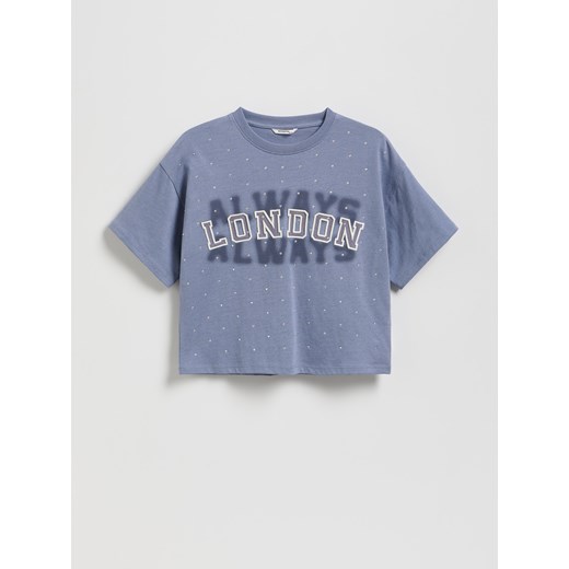 Reserved - T-shirt z aplikacją - niebieski ze sklepu Reserved w kategorii Bluzki dziewczęce - zdjęcie 185074592