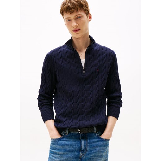 Tommy Hilfiger Męski sweter Mężczyźni Bawełna granatowy jednolity Tommy Hilfiger XXL vangraaf