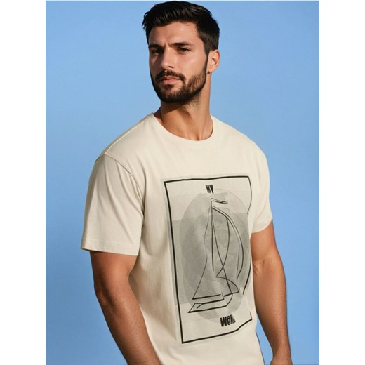 Sinsay - Koszulka z nadrukiem - kremowy ze sklepu Sinsay w kategorii T-shirty męskie - zdjęcie 185077223