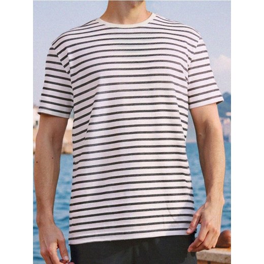 Sinsay - Koszulka w paski - kremowy ze sklepu Sinsay w kategorii T-shirty męskie - zdjęcie 185077224
