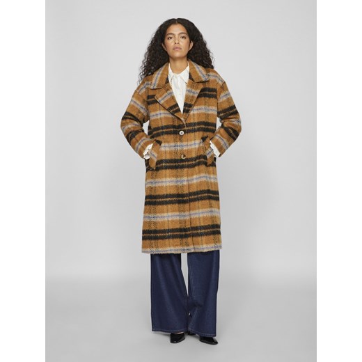 Vila Płaszcz damski z zawartością wełny - Vimonta Kobiety wielbłądzi w kratkę Vila 36 okazja vangraaf