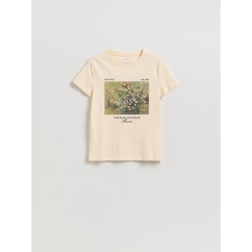 Reserved - T-shirt z nadrukiem - kremowy ze sklepu Reserved w kategorii Bluzki damskie - zdjęcie 185083221