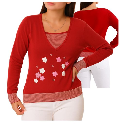 Czerwona bluzka sweter damski /H2 K20 ub991 S0/ L/XL Pantofelek24.pl