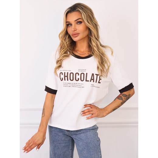 BLUZKA BAWEŁNIANA Z NAPISEM CHOCOLATE- BIAŁA ze sklepu olika.com.pl w kategorii Bluzki damskie - zdjęcie 185136504