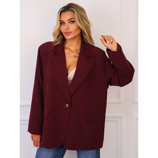 MARYNARKA OVERSIZE ZAPINANA NA GUZIKI- BORDOWA ze sklepu olika.com.pl w kategorii Marynarki damskie - zdjęcie 185136531
