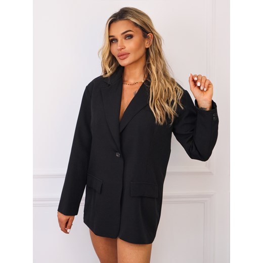 MARYNARKA OVERSIZE ZAPINANA NA GUZIKI- CZARNA ze sklepu olika.com.pl w kategorii Marynarki damskie - zdjęcie 185136551