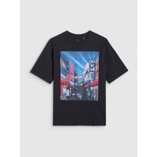 Chłopięcy t-shirt z nadrukiem 4F 4FJRAW25TTSHM3061 - czarny ze sklepu Sportstylestory.com w kategorii T-shirty chłopięce - zdjęcie 185137611