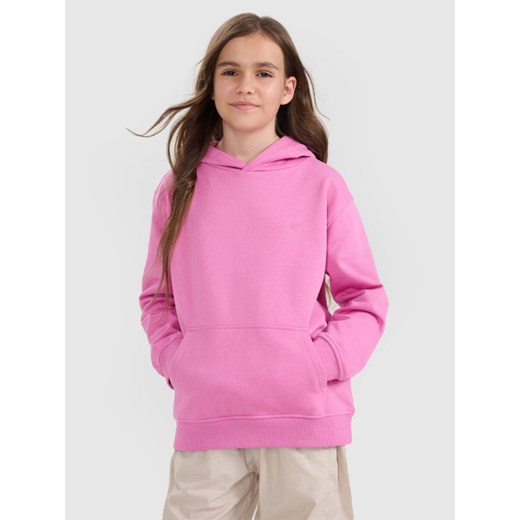 Dziewczęca bluza nierozpinana z kapturem 4F 4FJRAW25TSWSF2467 - różowa ze sklepu Sportstylestory.com w kategorii Bluzy dziewczęce - zdjęcie 185137682
