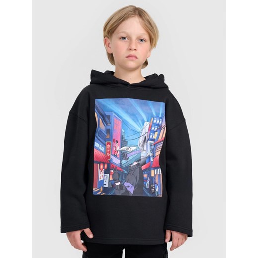 Chłopięca bluza nierozpinana z kapturem 4F 4FJRAW25TSWSM2345 - czarna ze sklepu Sportstylestory.com w kategorii Bluzy chłopięce - zdjęcie 185137874