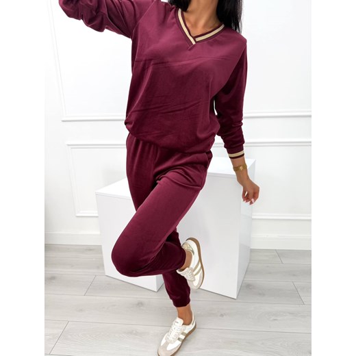 Bordowy Welurowy Komplet Modnakiecka.pl 42 ModnaKiecka.pl