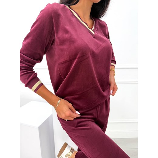 Bordowy Welurowy Komplet Modnakiecka.pl 40 ModnaKiecka.pl