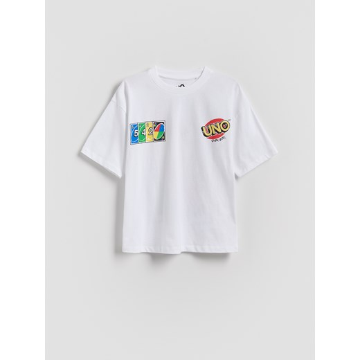 Reserved - T-shirt z nadrukiem UNO - biały ze sklepu Reserved w kategorii T-shirty chłopięce - zdjęcie 185361991