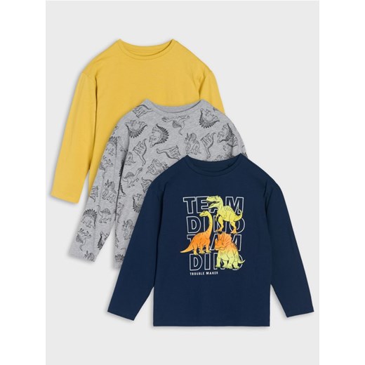 Sinsay - Koszulki z długimi rękawami z motywem dinozaurów 3 pack - granatowy ze sklepu Sinsay w kategorii T-shirty chłopięce - zdjęcie 185363354