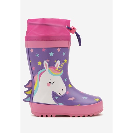 Fioletowo-Różowe Kalosze ze Ściągaczem przy Cholewce i Ocieplaną Wyściółką Valerise ze sklepu born2be.pl w kategorii Kalosze dziecięce - zdjęcie 185363431