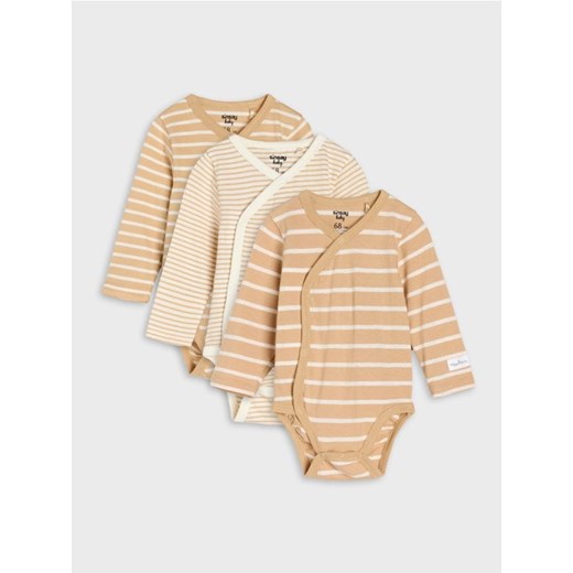 Sinsay - Bawełniane body w paski 3 pack - kremowy ze sklepu Sinsay w kategorii Odzież dla niemowląt - zdjęcie 185364530