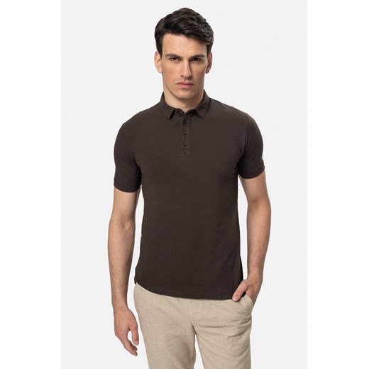 KOSZULKA POLO LIERMO BRĄZOWA Z BAWEŁNY TYPU JERSEY ze sklepu Recman w kategorii T-shirty męskie - zdjęcie 185365773