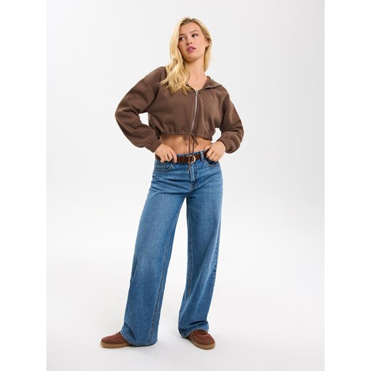 Sinsay - Bluza crop z kapturem - brązowy Sinsay XS Sinsay