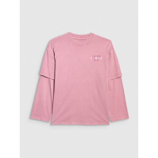 Dziewczęcy longsleeve z nadrukiem 4F 4FJRAW25TLONF543 - różowy ze sklepu Sportstylestory.com w kategorii Bluzy dziewczęce - zdjęcie 185368160